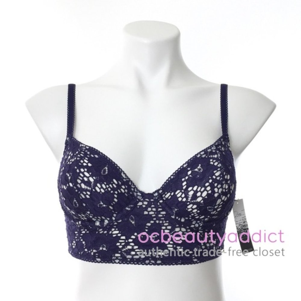 Kensie Navy & White Floral Eyelet Bralette Bra 32B